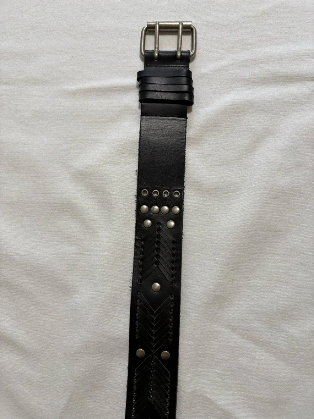 Betsey Johnson Black Leather Studded & Braided Detail Belt